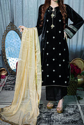 NV-205 Black Festive Unstitched Suit - 2Pc